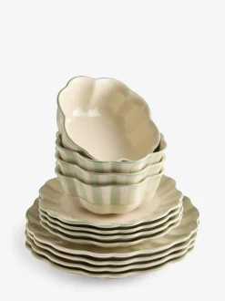 12 Piece Handpainted Stripe Dinner Set
