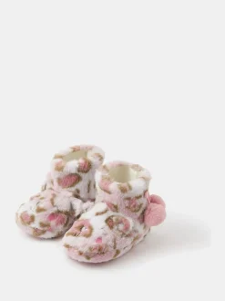 Accessorize Girls Fluffy Leopard Print Slipper Boots