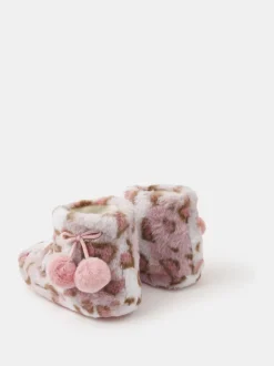 Accessorize Girls Fluffy Leopard Print Slipper Boots