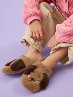Accessorize Girls Fluffy Dog Slippers