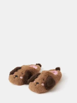 Accessorize Girls Fluffy Dog Slippers