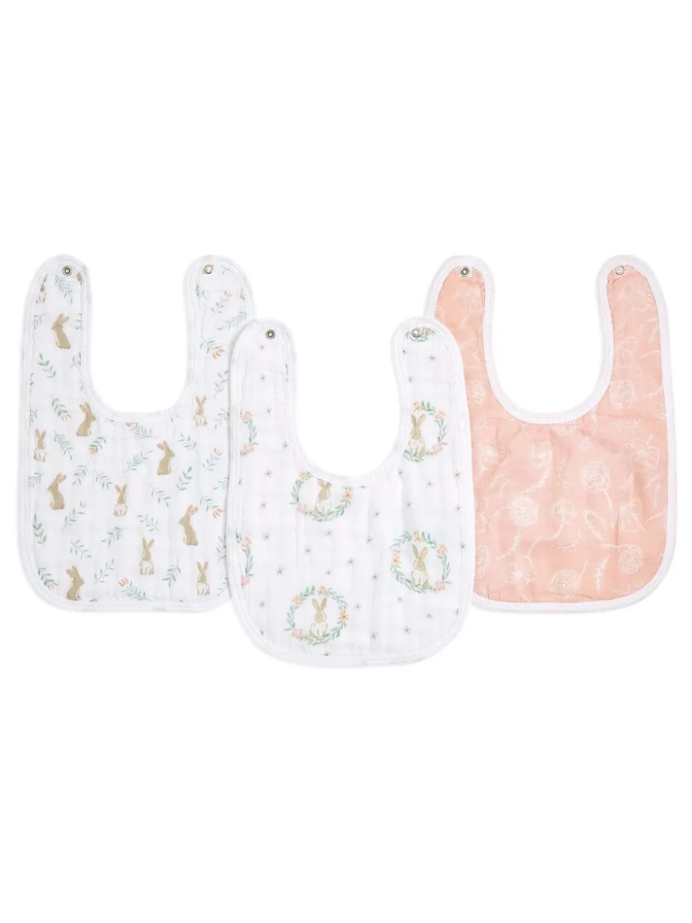 Aden + Anais essentials 100% katoenen mousseline slabbetjes met drukknoop en konijnen, verpakking van 3