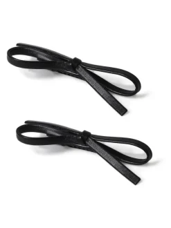 Aela Faux Leather Bow Hair Black Slides