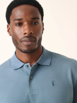 Airforce blauw - Normale Pasvorm - Piqué poloshirt met korte mouwen