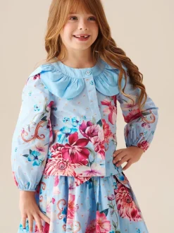 Angel & Rocket Darcy Blue Print Petal Collar Top
