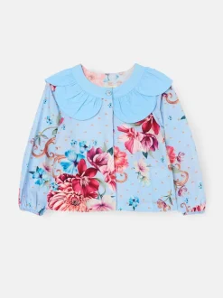 Angel & Rocket Darcy Blue Print Petal Collar Top