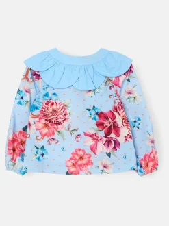 Angel & Rocket Darcy Blue Print Petal Collar Top