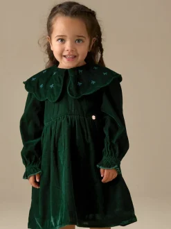 Angel & Rocket Dotty Scalloped Embroidered Collar Velvet Dress