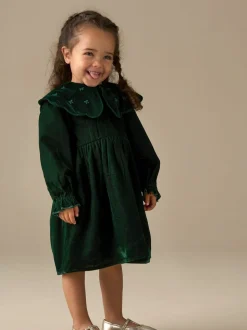 Angel & Rocket Dotty Scalloped Embroidered Collar Velvet Dress