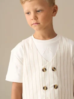 Angel & Rocket Jake Double Breasted Stripe Waistcoat And T Shirt Set
