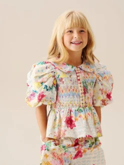 Angel & Rocket Orla Multi Peter Pan Collar Shirred Blouse