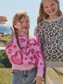 Angel & Rocket Reya Leopard Print Heart Eyelash Jumper