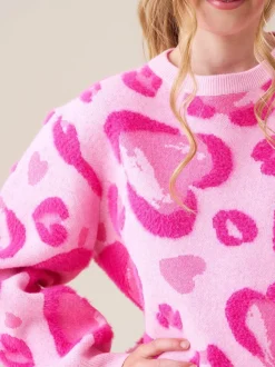 Angel & Rocket Reya Leopard Print Heart Eyelash Jumper