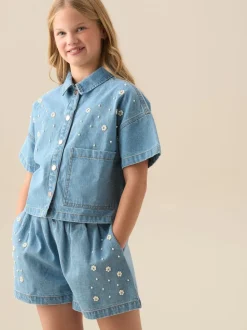 Angel & Rocket Zeta Boxy Embellished Denim Shirt