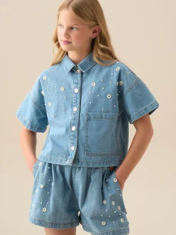 Angel & Rocket Zeta Boxy Embellished Denim Shirt