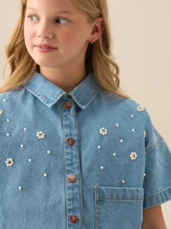Angel & Rocket Zeta Boxy Embellished Denim Shirt
