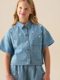 Angel & Rocket Zeta Boxy Embellished Denim Shirt