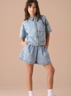 Angel & Rocket Zeta Diamonte 100% katoenen denim overhemd met korte mouwen