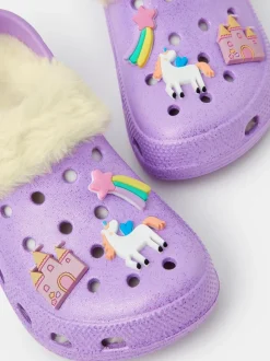 Angels By Accessorize Girls Charm Faux Fur Lined Clogs