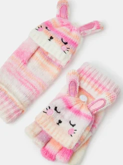 Angels By Accessorize Meisjes Bunny Strepen Vingerloze Handschoenen met Wanten