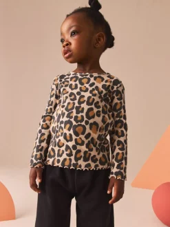 Animal luipaardprint - Geribbeld T-shirt met lange mouwen en katoengehalte (3 mnd-7 jr)