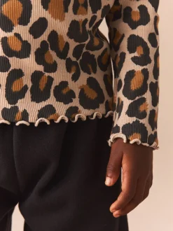Animal luipaardprint - Geribbeld T-shirt met lange mouwen en katoengehalte (3 mnd-7 jr)