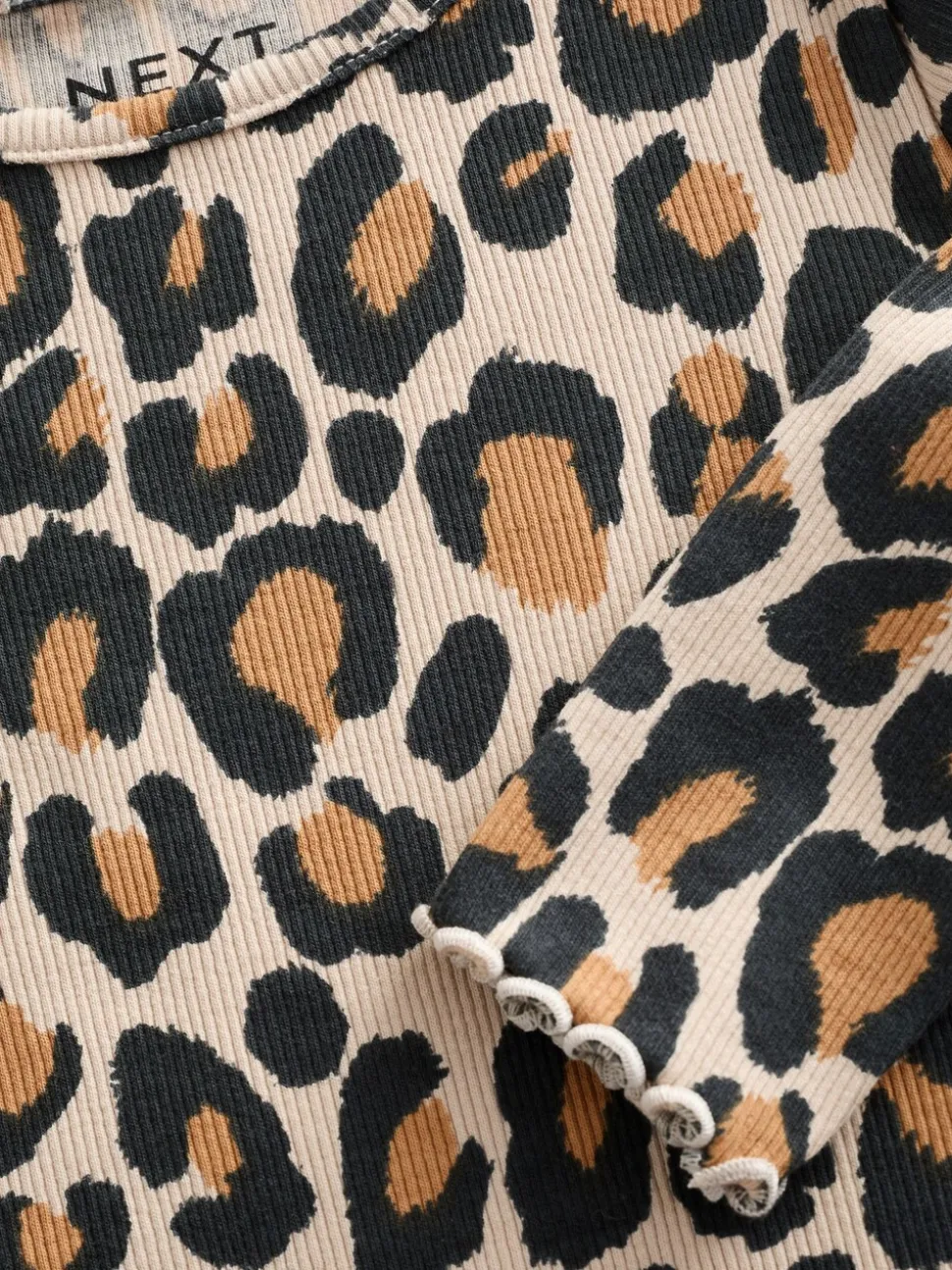 Animal luipaardprint - Geribbeld T-shirt met lange mouwen en katoengehalte (3 mnd-7 jr)