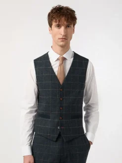 Antique Rogue Dax blauwgroen geruit gilet met visgraatmotief