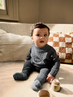 Antraciet - Babyset met gebreide trui en legging van 100% katoen met textuur (0mnd -3jr)