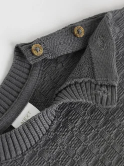 Antraciet - Babyset met gebreide trui en legging van 100% katoen met textuur (0mnd -3jr)