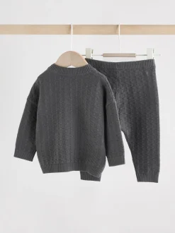 Antraciet - Babyset met gebreide trui en legging van 100% katoen met textuur (0mnd -3jr)