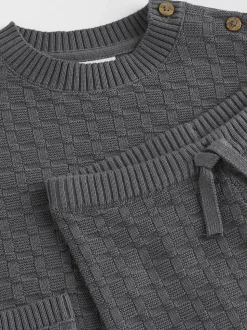Antraciet - Babyset met gebreide trui en legging van 100% katoen met textuur (0mnd -3jr)