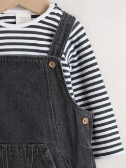 Antraciet - Babyset van denim bretelbroeken en bodysuit (0 mnd - 2 jr)