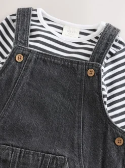 Antraciet - Babyset van denim bretelbroeken en bodysuit (0 mnd - 2 jr)