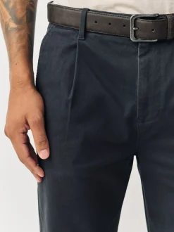 Antraciet - Belted Soft Touch Pleated Chino Trousers