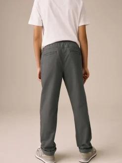 Antraciet - Broek met geribde elastische taille (3-16 jr)
