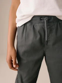Antraciet - Broek met geribde elastische taille (3-16 jr)