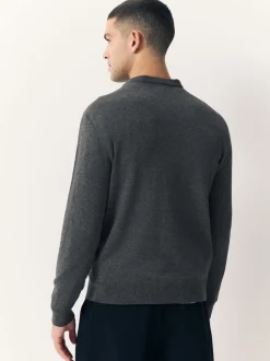 Antraciet - Effen - Regular Fit Cotton Rich Crew Neck Jumper