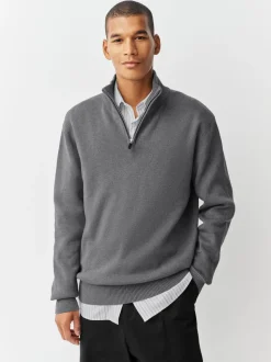 Antraciet - Effen - Regular fit 100% katoenen premium trui met korte rits