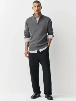 Antraciet - Effen - Regular fit 100% katoenen premium trui met korte rits