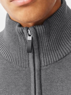 Antraciet - Effen - Regular fit 100% katoenen premium trui met korte rits