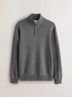 Antraciet - Effen - Regular fit 100% katoenen premium trui met korte rits