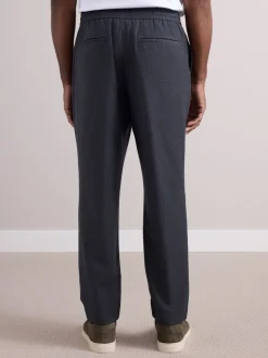 Antraciet - Elasticated Waist Wool Rich Textured Formal Trousers