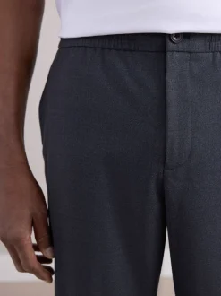 Antraciet - Elasticated Waist Wool Rich Textured Formal Trousers