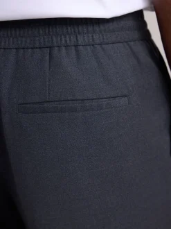 Antraciet - Elasticated Waist Wool Rich Textured Formal Trousers