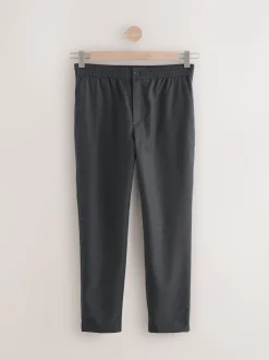 Antraciet - Elasticated Waist Wool Rich Textured Formal Trousers