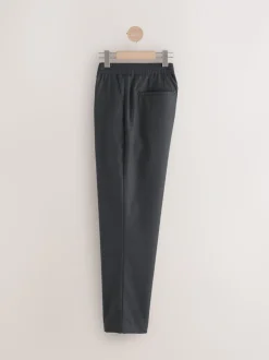 Antraciet - Elasticated Waist Wool Rich Textured Formal Trousers