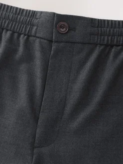 Antraciet - Elasticated Waist Wool Rich Textured Formal Trousers