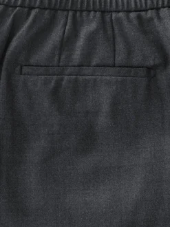 Antraciet - Elasticated Waist Wool Rich Textured Formal Trousers