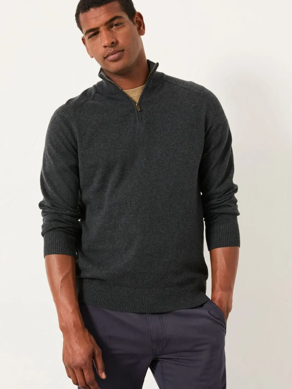 Antraciet - FatFace Half Zip Neck Knitted Jumper